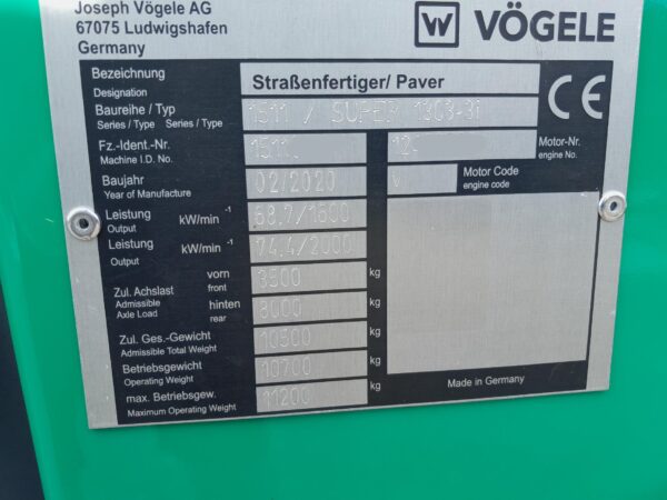 2020 VÖGELE SUPER 1303-3i * 3.700 Std. – Bild 27